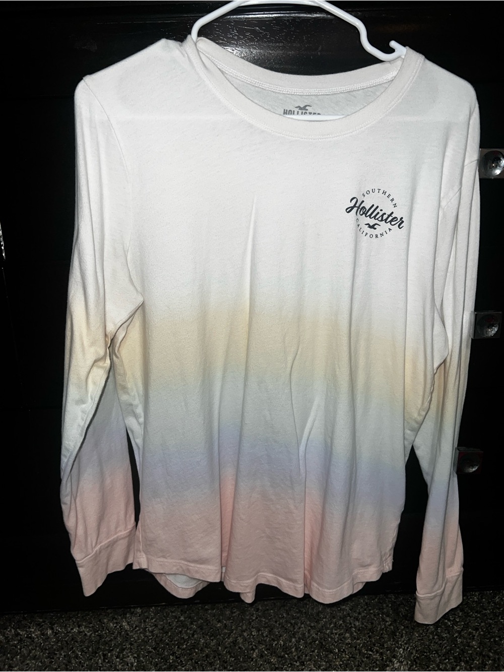Hollister White Long-Sleeve Tee with Pastel Ombre